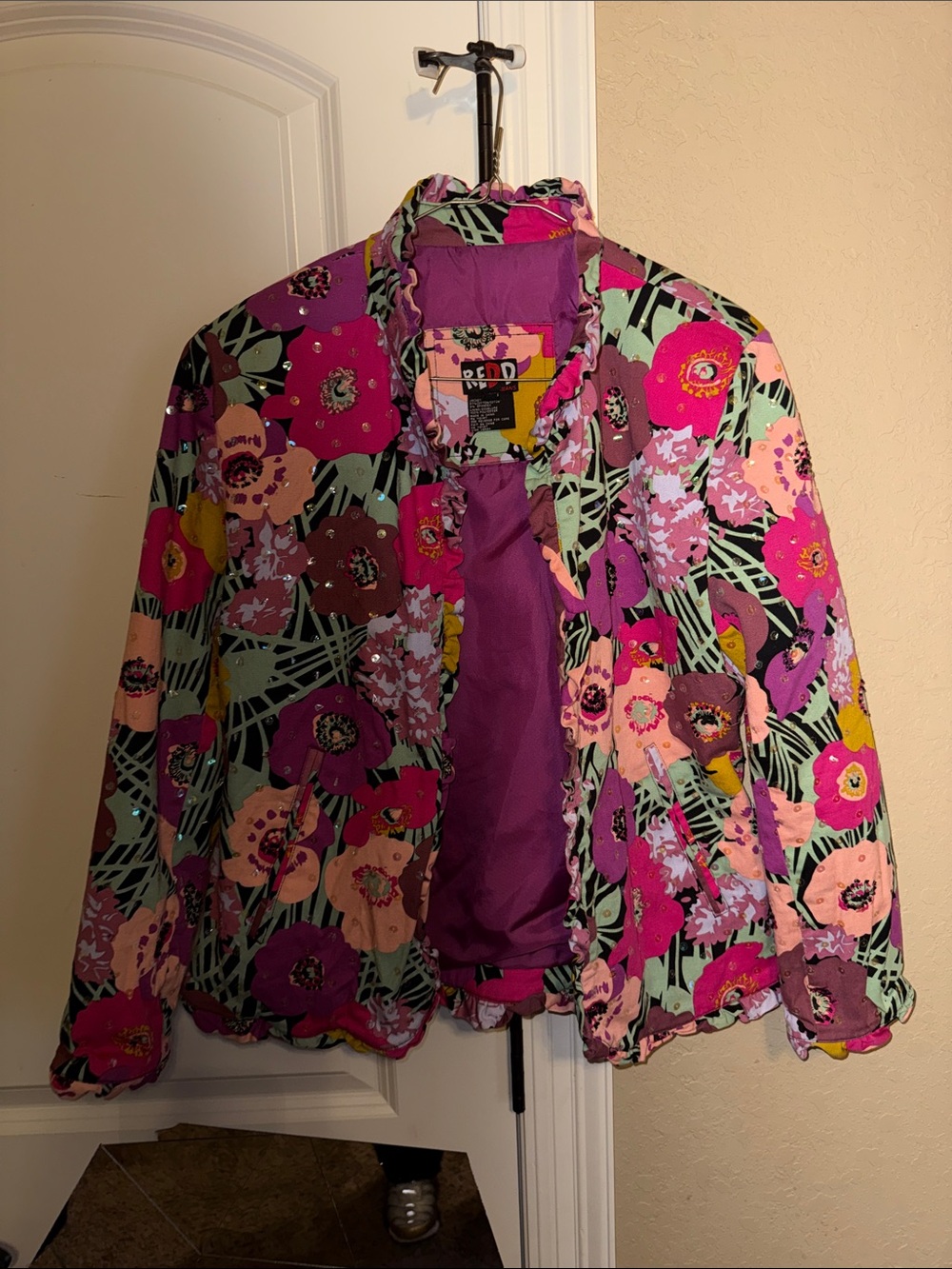 Playful Floral Bomber Jacket in Magenta & Mint